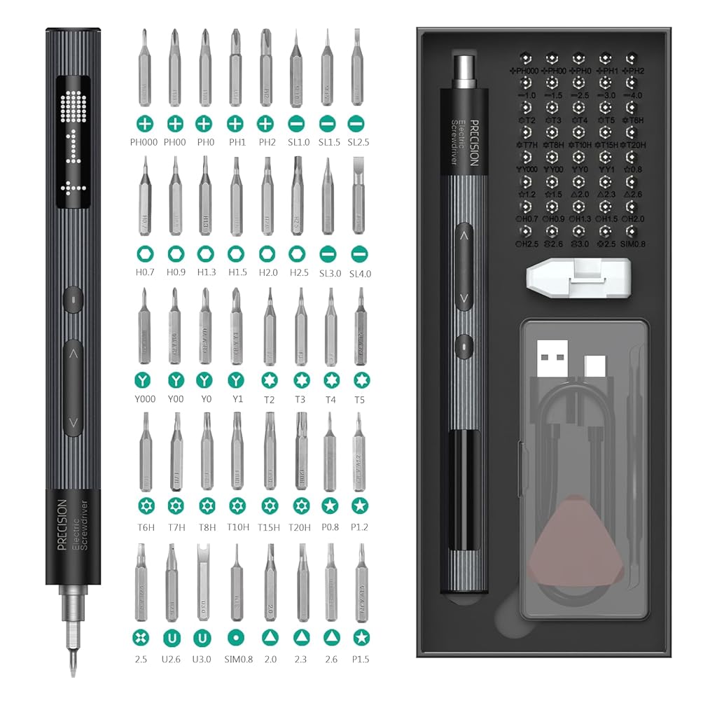 Serplex 50 in 1 Electric Screwdriver Set with Carry Case High Precision Electronics Screwdriver with LED, 40 Bits, Pry Tools, 3 Adjustable Torque, USB Cordless Screwdriver Tool Kit with Power Display Serplex 50 in 1 Electric Screwdriver Set with Carry Case High Precision Electronics Screwdriver with LED, 40 Bits, Pry Tools, 3 Adjustable Torque, USB Cordless Screwdriver Tool Kit with Power Display